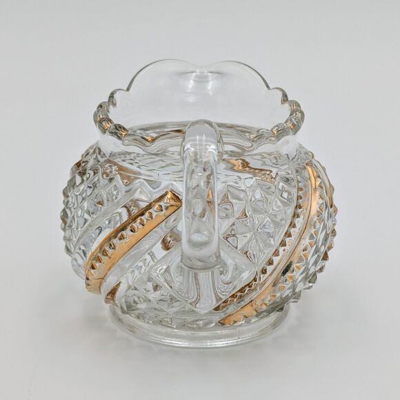 Vintage Brilliant Pressed Glass Creamer Gold Trim Diamond Star Pattern Scalloped - Picture 4 of 10